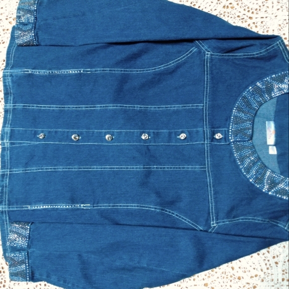 NWOT Quacker Factory Rhinestone Denim Jacket Blue L - Picture 2 of 7